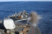 USS Spruance firing a Mark 45 gun.