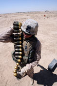 A string of 40 mm explosive grenades.