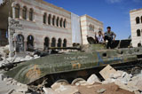 ACH100480M
Young Syrian boys on top of a demolished BMP-1 infantry fighting vehicle.