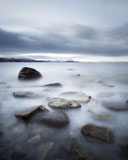 AHE100069S
Long exposure scene of rocks in Vaagsfjorden fjord, Norway.