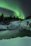 AHE100116S
A wintery waterfall and aurora borealis over Tennevik River, Norway.