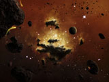 BCH100013S
A nebula evaporates in the far distance of an asteroid field.