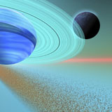 CFR100008S
An asteroid field orbits near a planet and moon in the cosmos.