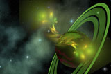 CFR100104S
Gaseous flares intertwine as a storm hits a planet with rings.