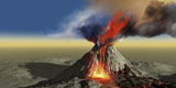 CFR100166S
An active volcano belches smoke and molten red lava in an eruption.
