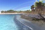 CFR100278S
A rainbow after a rain fills the sky of this tropical beach.