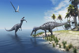 CFR200076P
Suchomimus dinosaurs feed on fish on the shoreline.