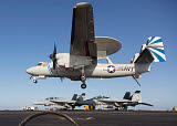 GKR100214M
An E-2C Hawkeye makes an arrested landing aboard USS Dwight D. Eisenhower.