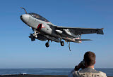 GKR100220M
An EA-6B Prowler comes in for an arrested landing aboard USS Dwight D. Eisenhower.