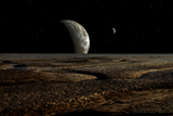 HET100004S
A planet and its moon are dimly lit by a distant sun.