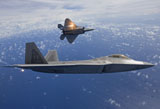 HGP100080M
Two F-22 Raptors release flares while flying over Japan.