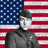 JPA100038M
Digitally restored vector portrait of Eddie Rickenbacker in front of the American flag.