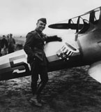 JPA100043M
Digitally restored vector artwork of Eddie Rickenbacker standing next his fighter plane.
