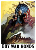 JPA100140M
WWII poster of Uncle Sam holding an American Flag and urging troops into battle.