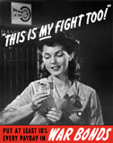 JPA100421M
World War II poster of a female factory worker holding her earnings.