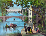 JPA100543M
Vintage print of Ben Franklin being greeted along the bank of a river in France.