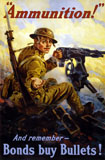 JPA100592M
Vintage World War I poster of a U.S. soldier firing a machine gun on a battlefield.