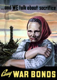 JPA100609M
Vintage World War II poster of a European woman amid the ruins of a town.