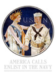 JPA100686M
Vintage World War II poster of Liberty shaking hands with a sailor.