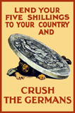 JPA100714M
Vintage World War One poster of a giant coin crushing a German soldier.