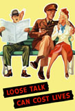 JPA100729M
World War II poster of a soldier talking to his girl on a bench as Hitler eavesdrops.