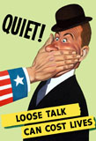JPA100733M
World War II poster showing the hand of Uncle Sam covering the mouth of a man.