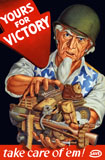 JPA100758M
Vintage World War II poster of Uncle Sam wearing a helmet and holding supplies.