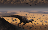 MAS100068P
A lone T. Rex looks down on a large herd of Triceratops.