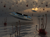 MAS100138S
Aliens celebrate their annual harvest on their UFO's.