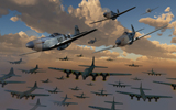 MAS100160M
B-17 Flying Fortress bombers and P-51 Mustangs in flight.