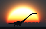 MAS100243P
A silhouetted Omeisaurus walks pass the rising Sun at the start of a new day.