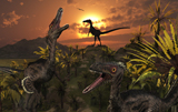 MAS100249P
A group of feathered carnivorous Velociraptors from the Cretaceous period on Earth.