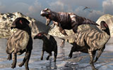 MAS100272P
A Tyrannosaurus Rex moves in for the kill as Parasaurolophus Duckbill try to escape.