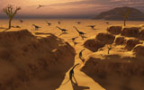MAS100385P
A herd of Omeisaurus dinosaurs migrate to greener pastures.