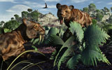 MAS100413P
A pair of Sabre-Toothed Tigers during the Pleistocene period of time.