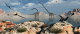 MAS100511P
A herd of Omeisaurus dinosaurs feeding from a freshwater lake.