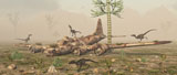MAS100520P
Curious velociraptors explore the wreckage of a B-17 bomber plane.