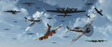 MAS100524M
B-17 bombers and P-51 Mustangs under attack from German fighter planes.