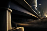 ROE100019S
A banned person looks back to his old hometown from under a bridge.