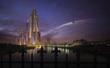 ROE100024S
A futuristic city on an extraterrestrial planet in the morning.