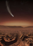 SHB100014S
A comet lights up the landscape of Candor Chasma over Mars.