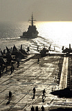 STK100261M
The Spanish Navy frigate Alvaro de Bazan pulls away from aircraft carrier USS Theodore Roosevelt.