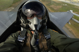 STK103056M
U.S. Air Force pilot looking for nearby aircraft from 45,000 ft up over Eielson Air Force Base, Alaska.