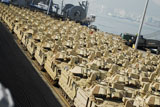 STK105039M
An abundance of Bradley Fighting Vehicles at Pier 8, Busan, South Korea.