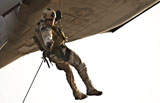 STK105553M
A soldier rappels from an MH-60S Knighthawk helicopter.