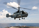 STK105889M
An Indian Navy Kamov Ka-31  lands on the flight deck of USS Bunker Hill.
