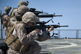 STK105912M
Marines participate in M16 rifle marksmanship training aboard USS Pearl Harbor.