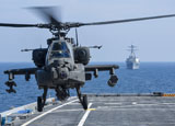 STK106689M
An Army AH-64D Apache helicopter takes off from USS Ponce.