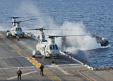 STK106747M
Two CH-46E Sea Knight helicopters on the flight deck of USS Bonhomme Richard.