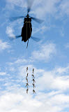 STK107021M
U.S. Soldiers are suspended by a CH-47 Chinook helicopter.